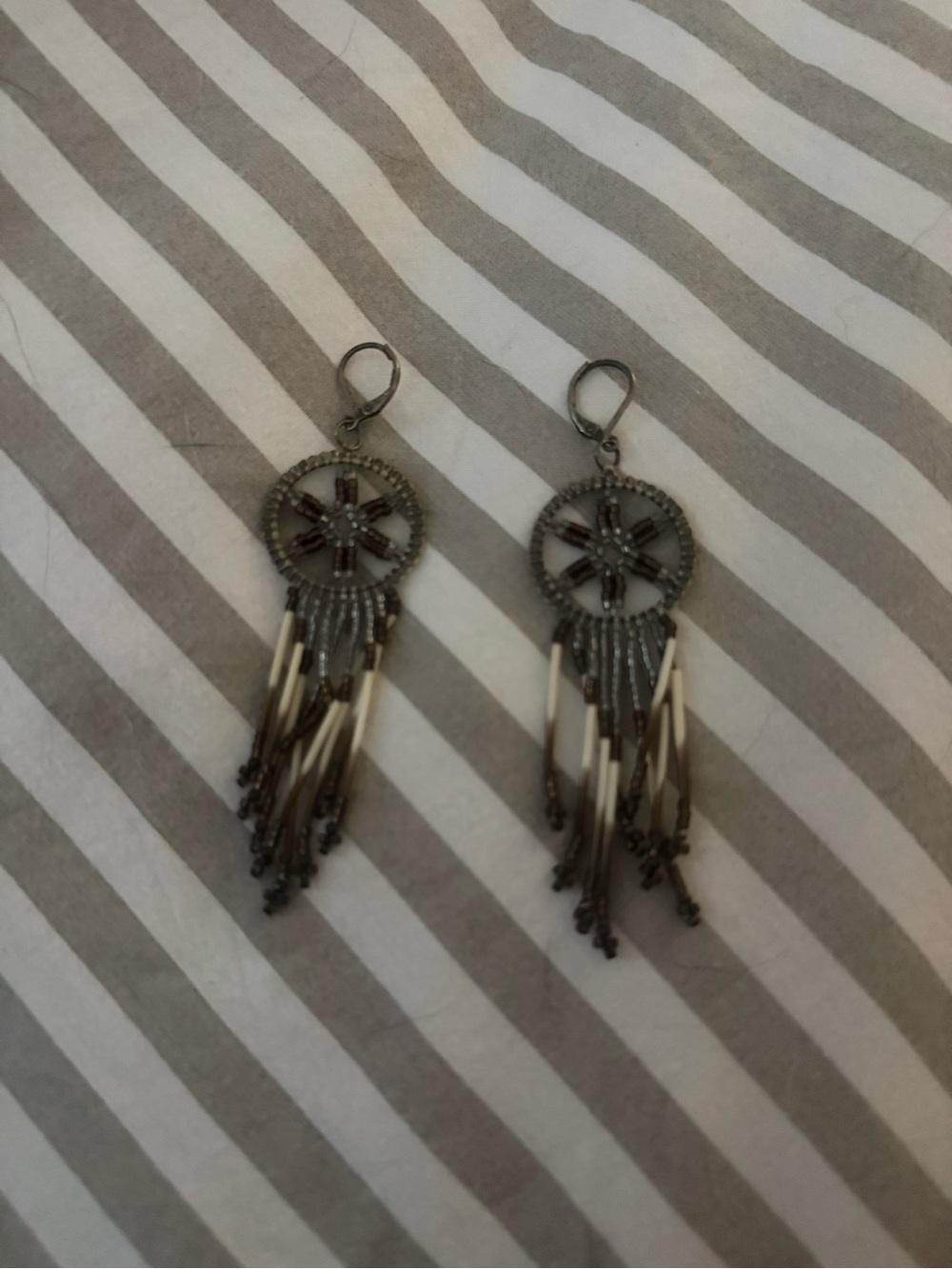 Boho Dreamcatcher Dangle Earrings in Antique Silver